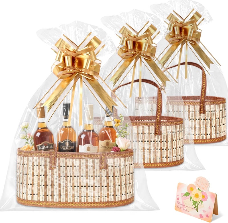 Orchidleaf 3 Set Baskets for Gifts Empty, Gift Empty Bamboo Basket Large, Foldable Woven Gift Basket with Handle for Baby Baptisms, Mother's Day, Christmas, Housewarming - Image 1